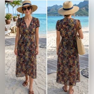 AURA the Label Reverie Wrap Dress | Black Floral Midi Boho Bali NWT Size S